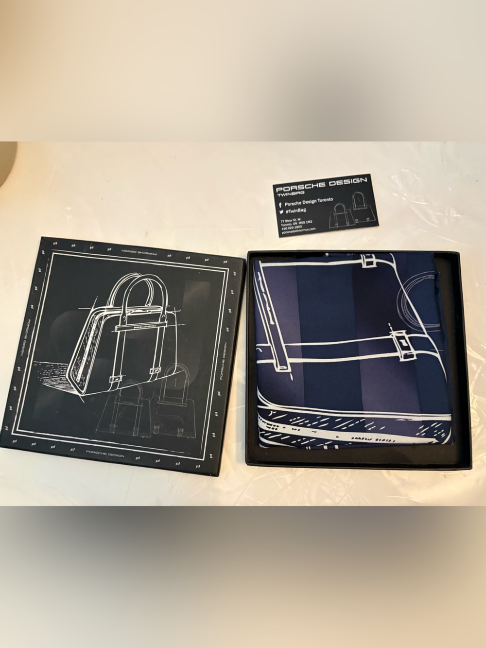 NEW Porsche Design navy and White scarf